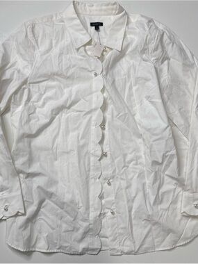 NEW Talbots Perfect Shirt Pearl Button Scallop Edge White L A030526